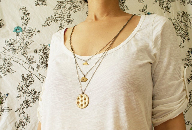 Ritz Cracker Necklace Mouse cheese Layered long chain cracker charm foodie necklace Mothers day