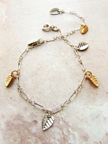 Metallic leaf bracelet, tiny clustered gold leaf bracelet, delicate everyday jewelry, bridesmaids bracelet