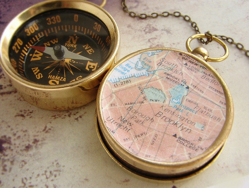 Brooklyn Map Compass Necklace personalized custom Choose Your City Compass Map Necklace, personalized