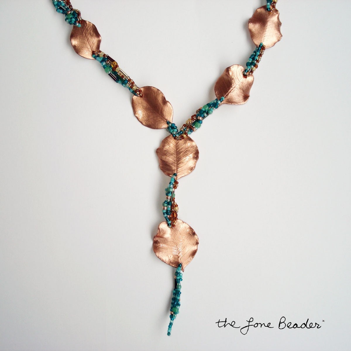 FALLING LEAVES copper freeform beaded necklace