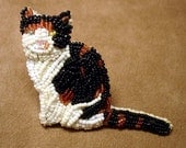 Beaded Calico, black, white, orange or gray cat pin  (Made to Order)