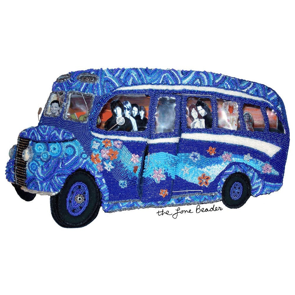 THE END- The Doors psychedelic blue bus beaded shadowbox art replica