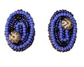 Beaded Blue HUBCAP EARRINGS sterling silver studs