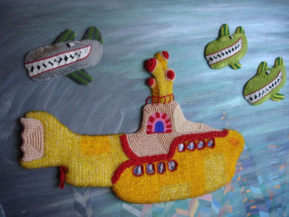 THE HIJACK beaded Beatles Yellow Submarine painting - relief wall art