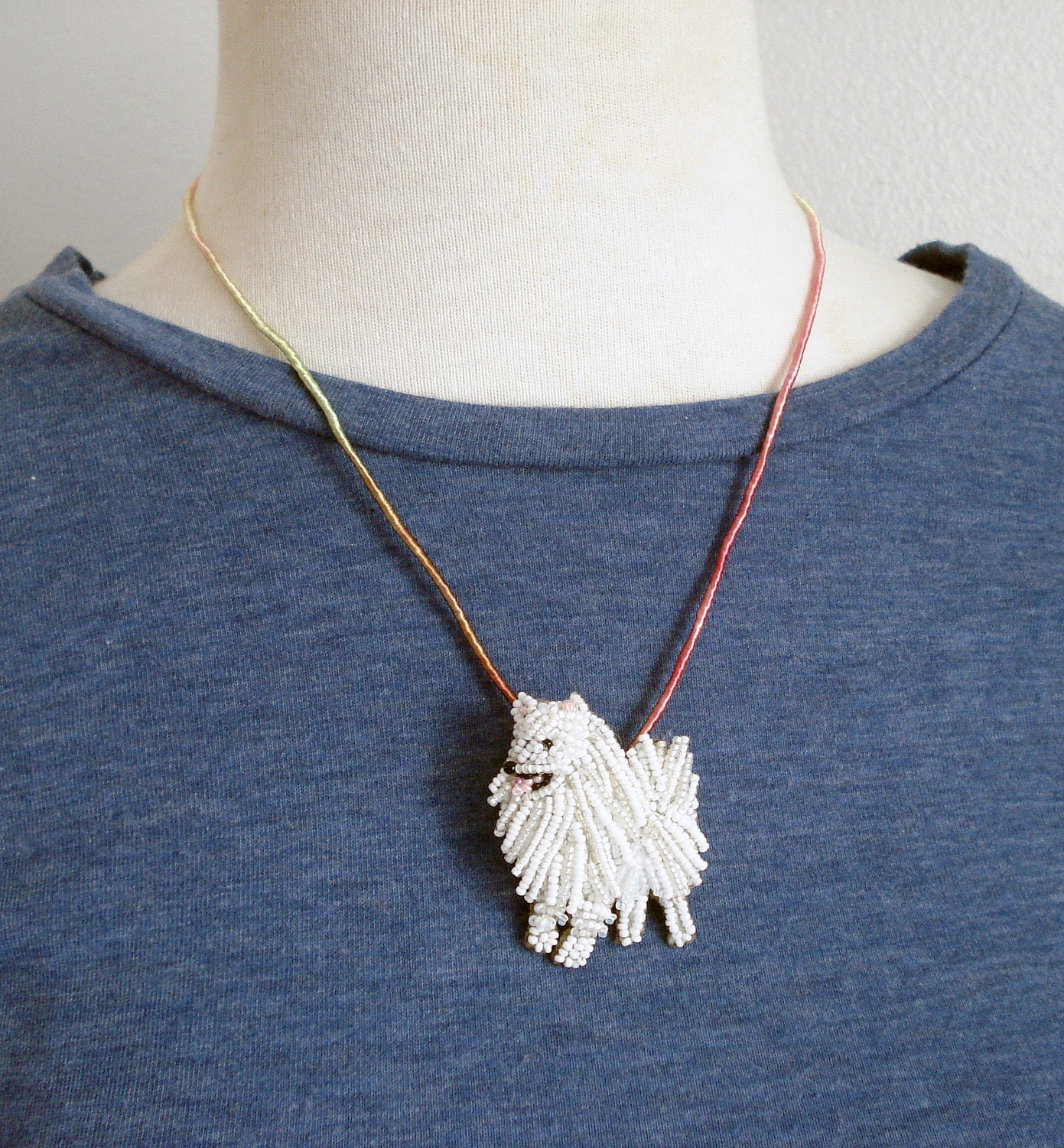 Beaded American Eskimo or Samoyed dog pin/ pendant art jewelry brooch (Made to Order)