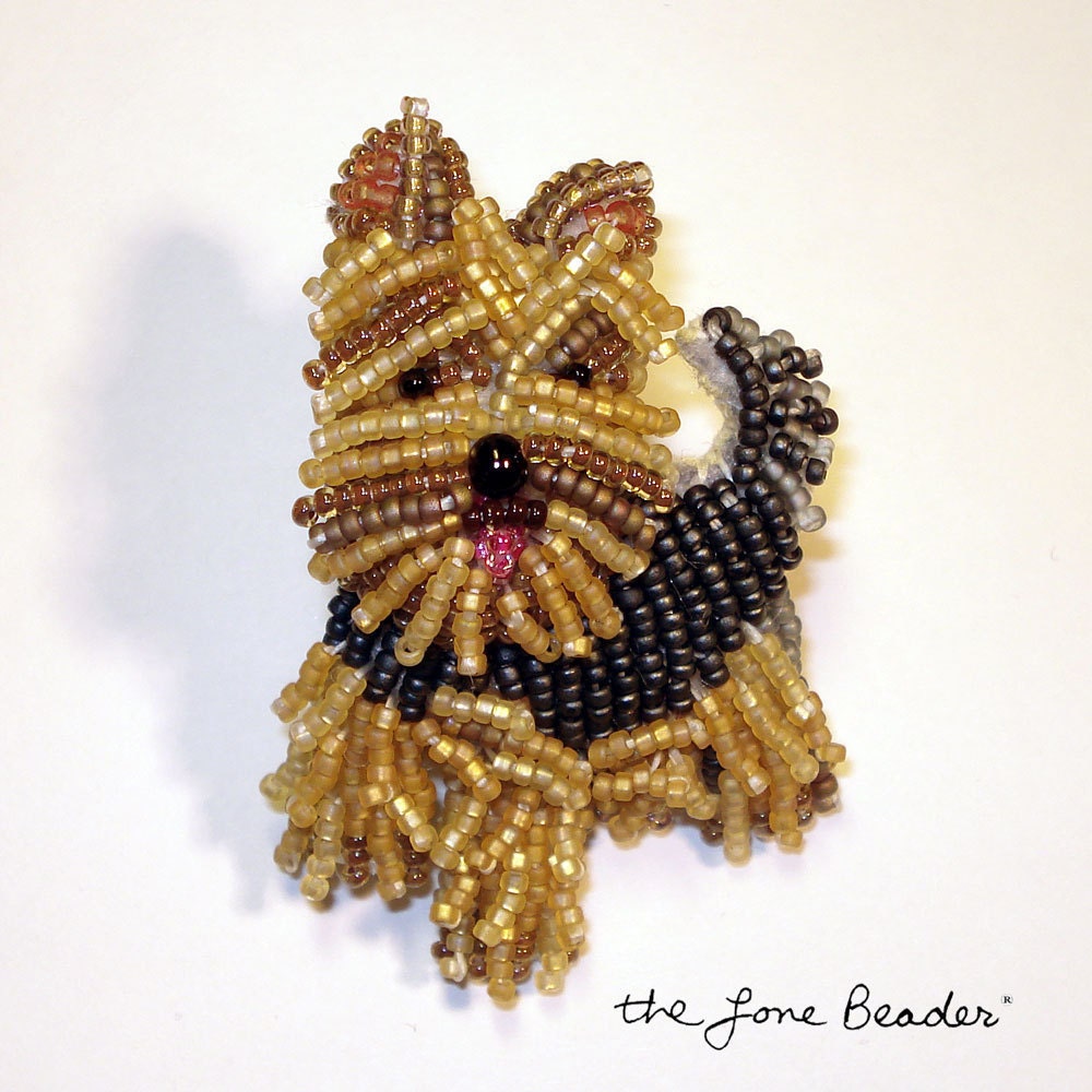 YORKIE Yorkshire Terrier dog beaded art pin/ pendant for Valentine's Day (Made to Order)