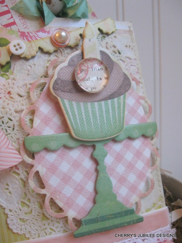 shabby chic Birthday cheer embellished pocket envelope and matching card decoration gift set