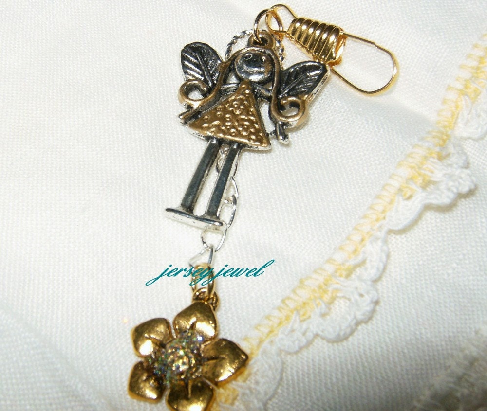 SUNNY  A  Flower Fairy Purse Charm, Zipper Pull, Key Ring, jean jewel, Back Pack Fob