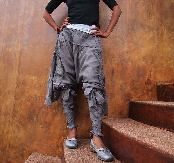 Swirl Funky harem pants...Mix silk Light Gray (3 sizes M,L,XL)