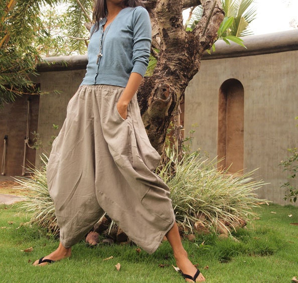 Origami long lounge pants ...Light Gray linen/cotton  (M, L)