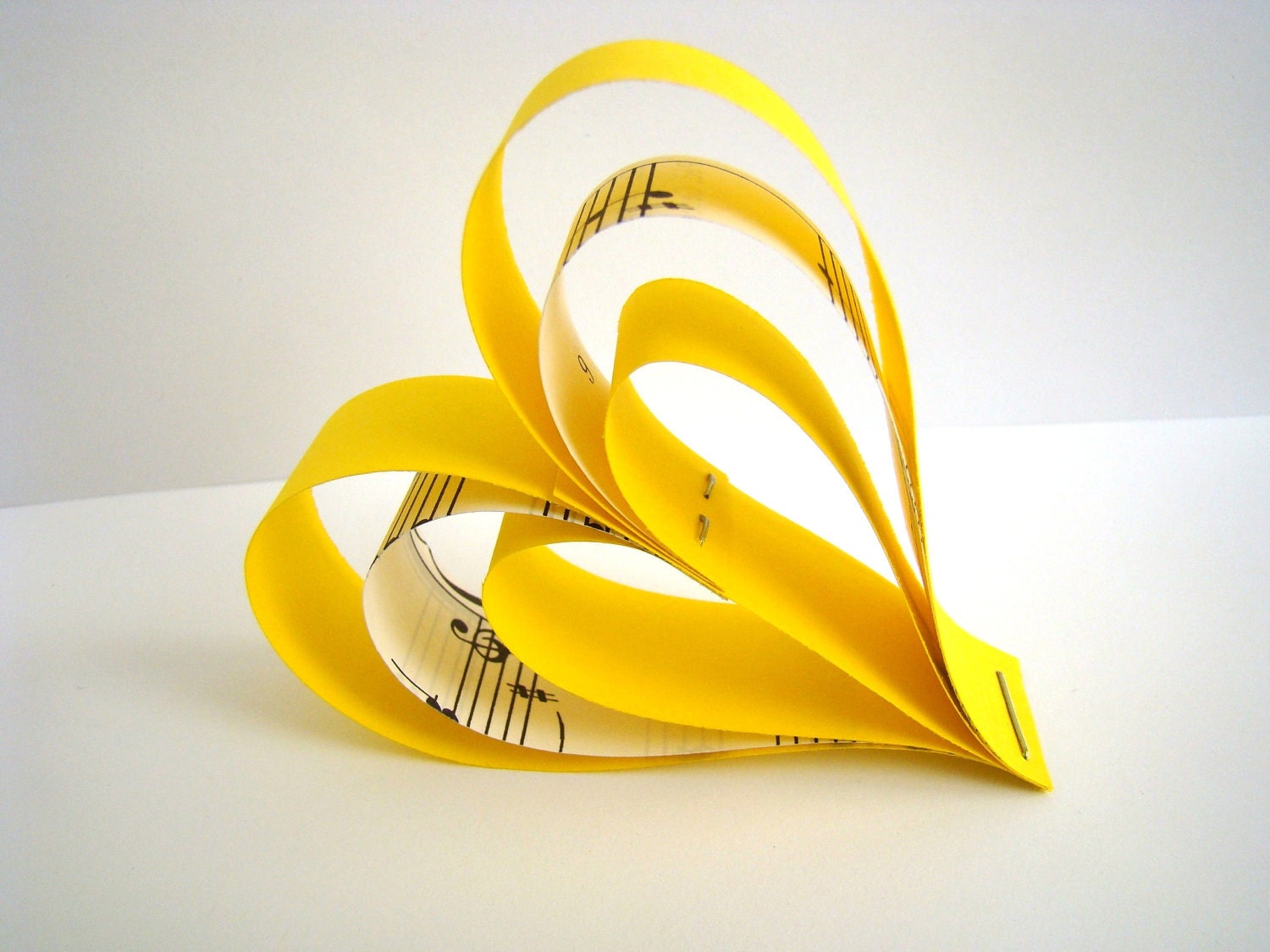 Hanging Paper Hearts - Yellow with Music Sheet Accents- Set of 5