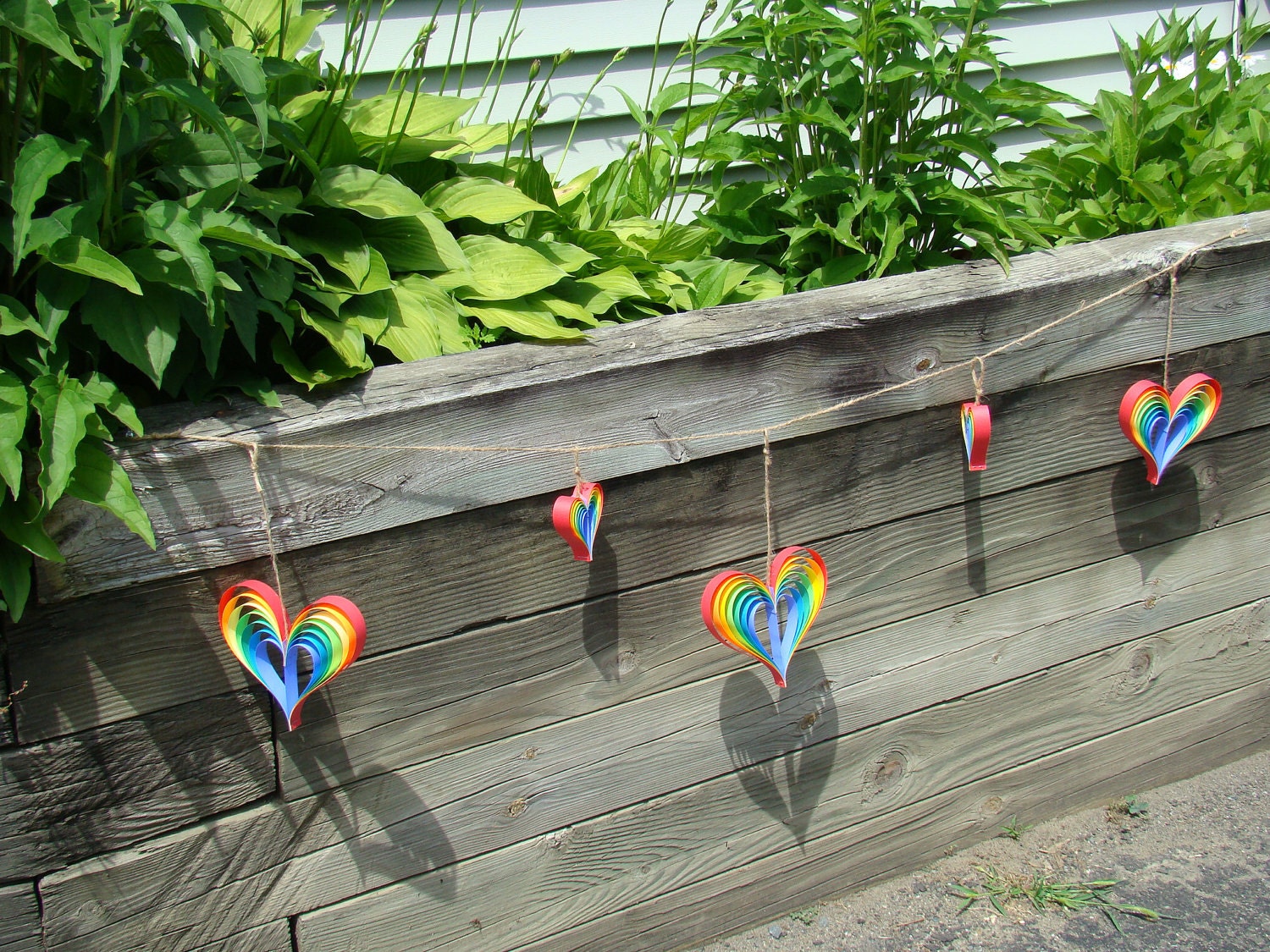 Paper Heart Garland - Rainbow Hearts 5' Garland with 5 Rainbow hearts