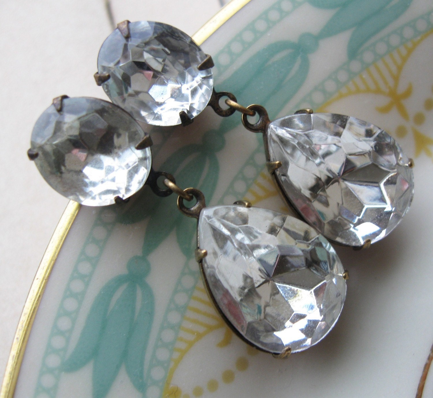 Crystal Clear Classic Hollywood Estate Jewel Earrings . Diamond Glass - Audrey Hepburn