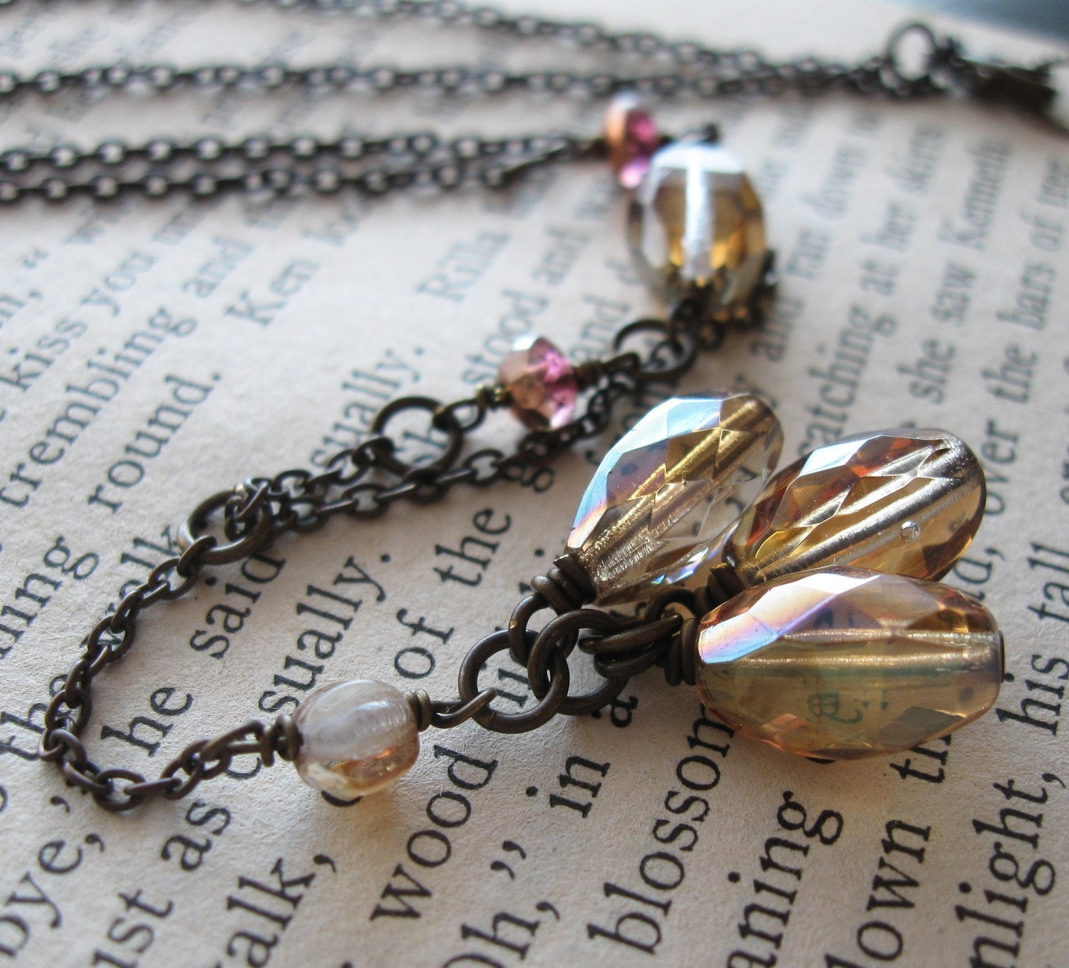 Peach and Pink Glass Necklace . Lariat Style Necklace - Love is an Ever Fixed Mark - Sonnet 116
