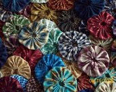 15 Homespun Fabric Handmade Primitive 2 inch Yo Yo yoyo Quilt block Applique Flower Doily Pillow top