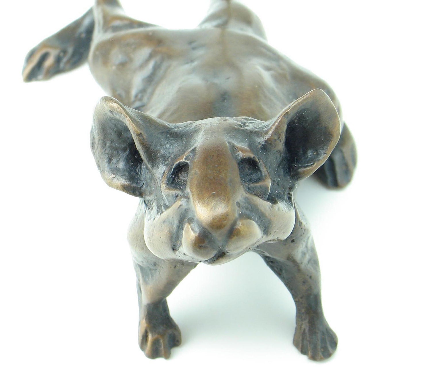 Pugnacious mouse (bronze) around 7 inches nose tip to tail tip