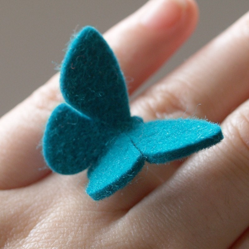 Felt BUTTERFLY RING -TEAL- medium