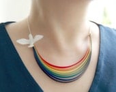 Here Comes the Sun - rainbow, dove and last drop of rain - NECKLACE -