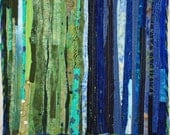 Blue and Green Fiber Art Quilt Wall Hanging