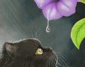 Art Print 5x7 Cat 514 black persian, painting by Lucie Dumas