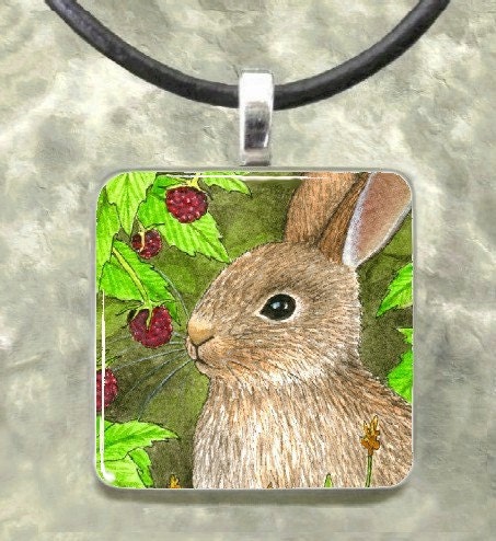 Art Glass Pendant 1x1 Jewelry Necklace from art painting Hare 37 Rabbit by L.Dumas