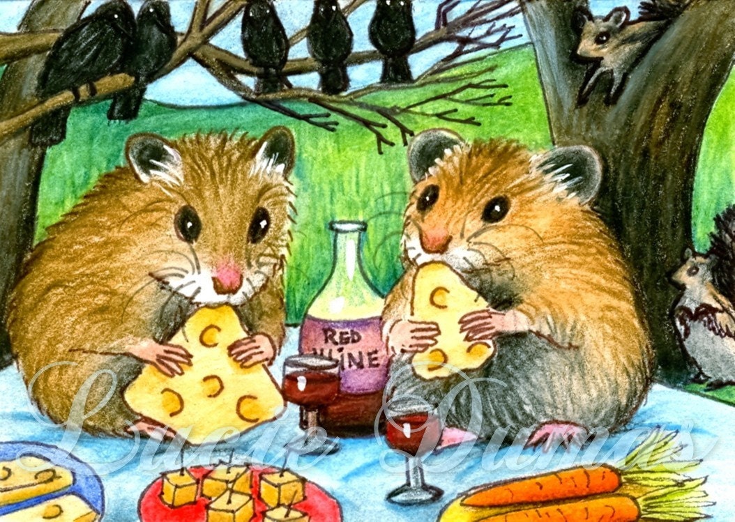 ACEO LE art print Hamster 7 picnic by Lucie Dumas