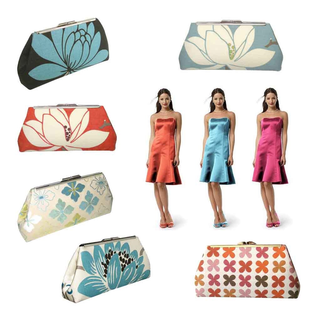 Coral Turquoise Clutch Purse - Wedding Bridesmaid Bride Bridal Party - Includes FREE Custom Silk Label