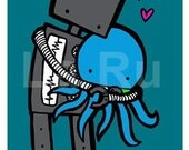Robot Loves Octopus 8x10 print