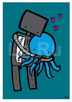 Robot Loves Octopus 8x10 print