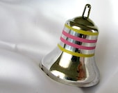 Vintage Striped Silver Bell Plastic Christmas Ornament