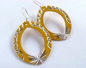 Moroccan Etched Yellow and Silver Metal Hoop Earrings