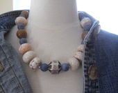 The Bold and The Beautiful necklace- magnesite, coral, jasper, silver, blue, white, brown