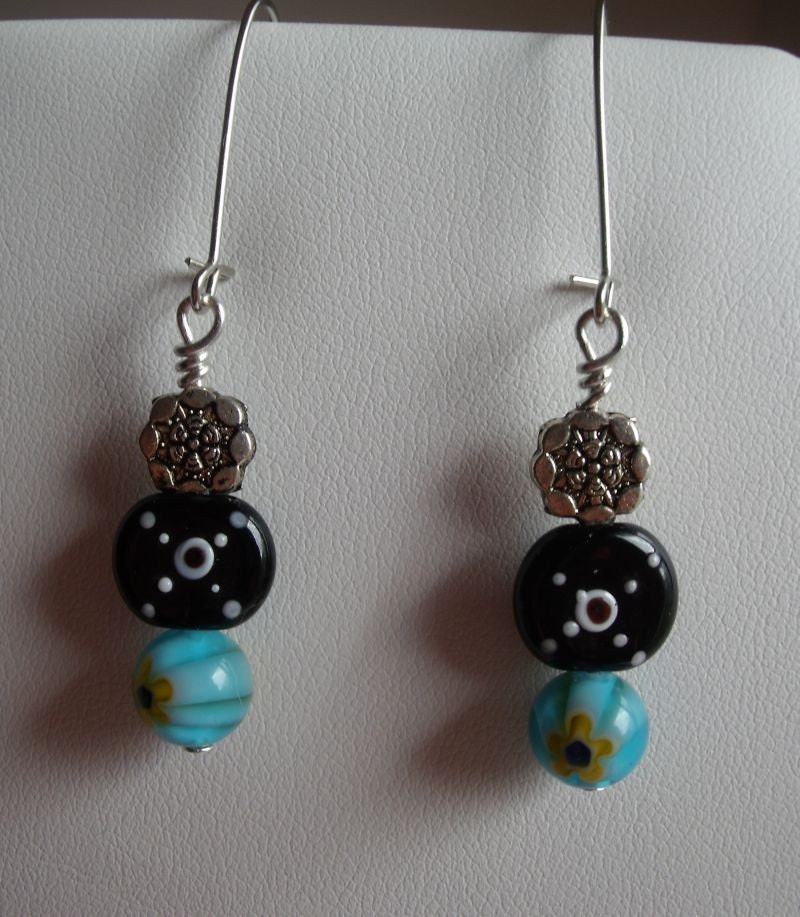 Dangle Earrings - Single Flower Millifiori  - Free Shipping Offer