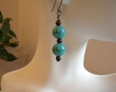 Earrings - Turquoise Semi-precious Howlite With Gunmetal - Dangles