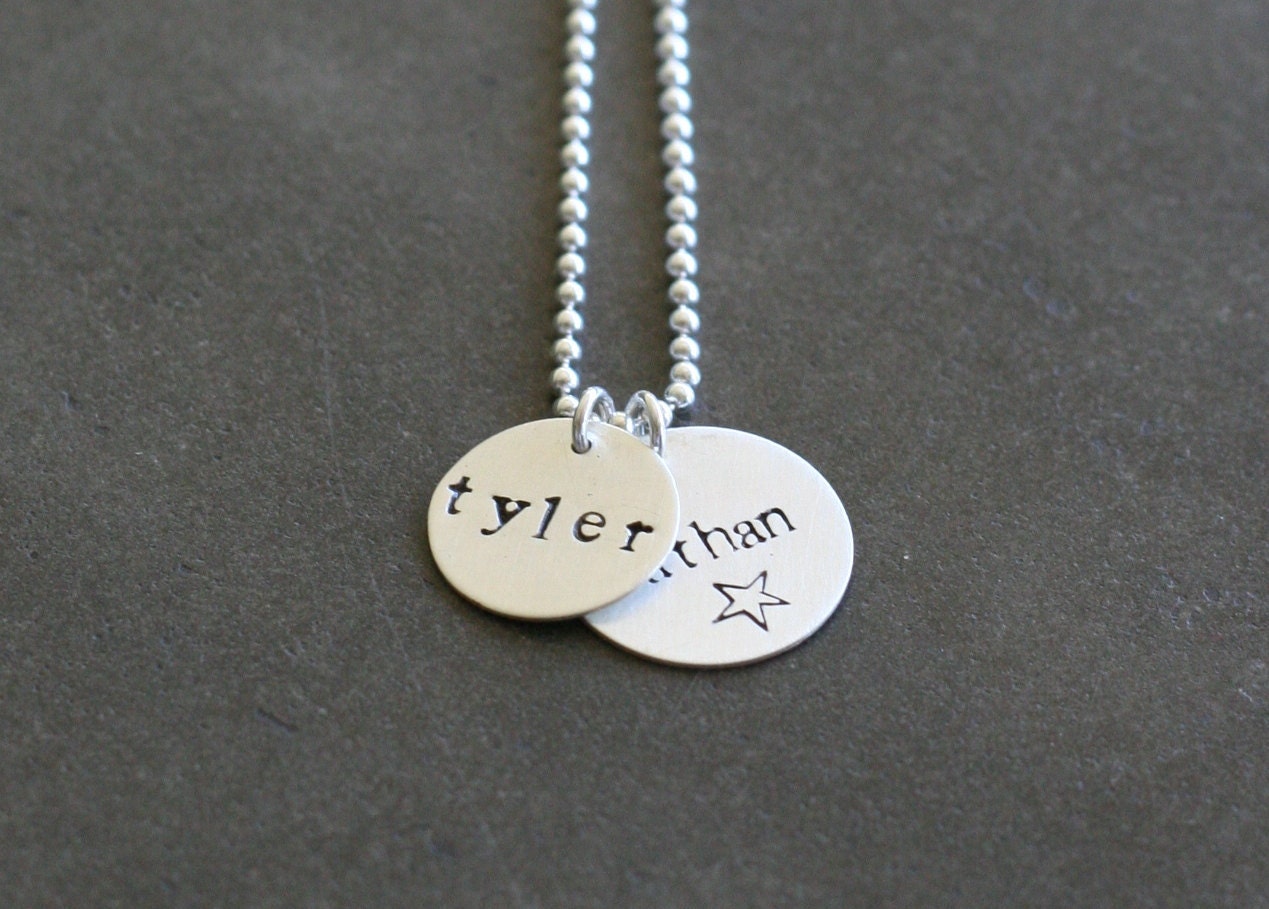 Hand Stamped Mother's Necklace - 2 Sterling Silver Discs