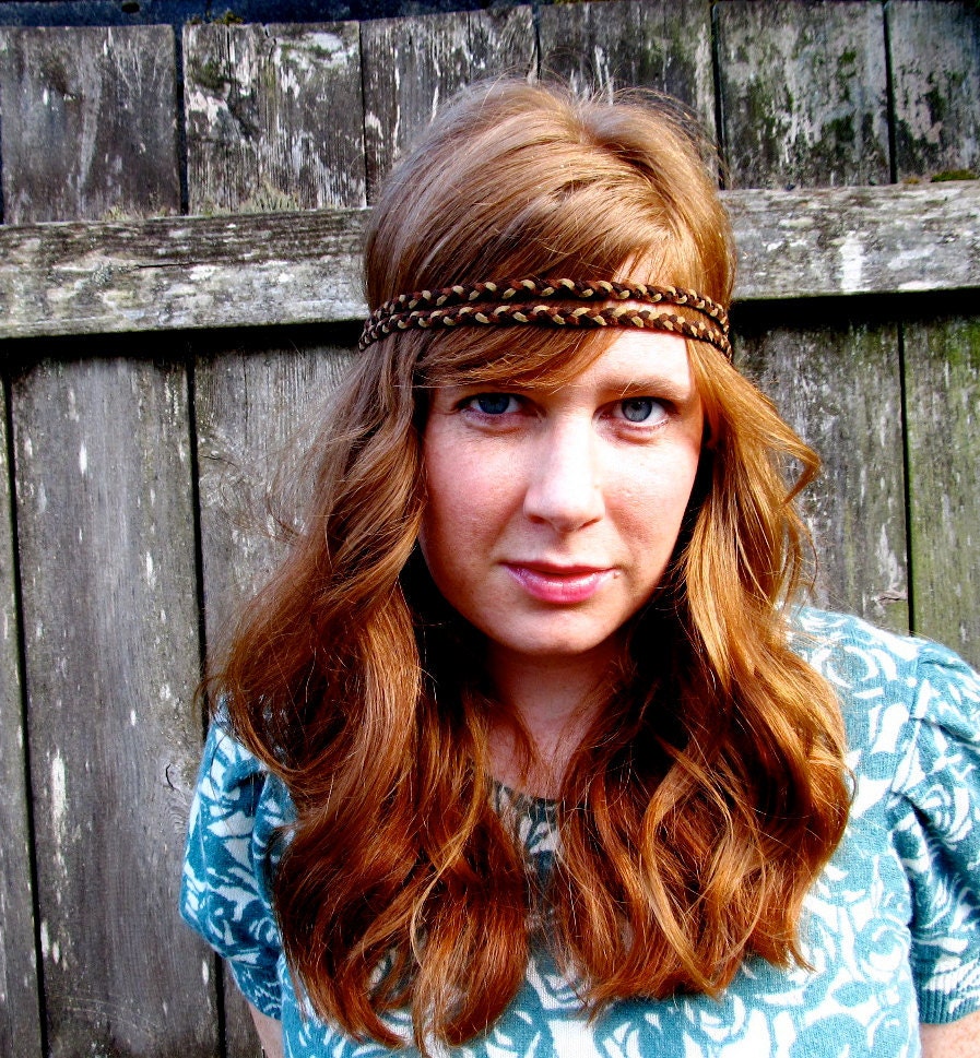 Skinny Double Stranded Braided Headband in Bohemian Coffeehouse