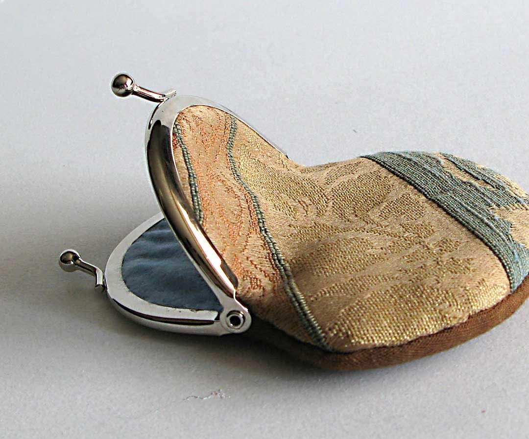 brown linen and striped jacquard change purse