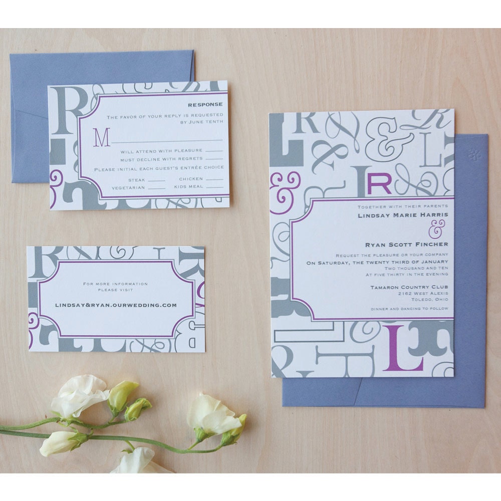 Modern Typography Wedding Invitation- Custom Initials with classic frame invitation-