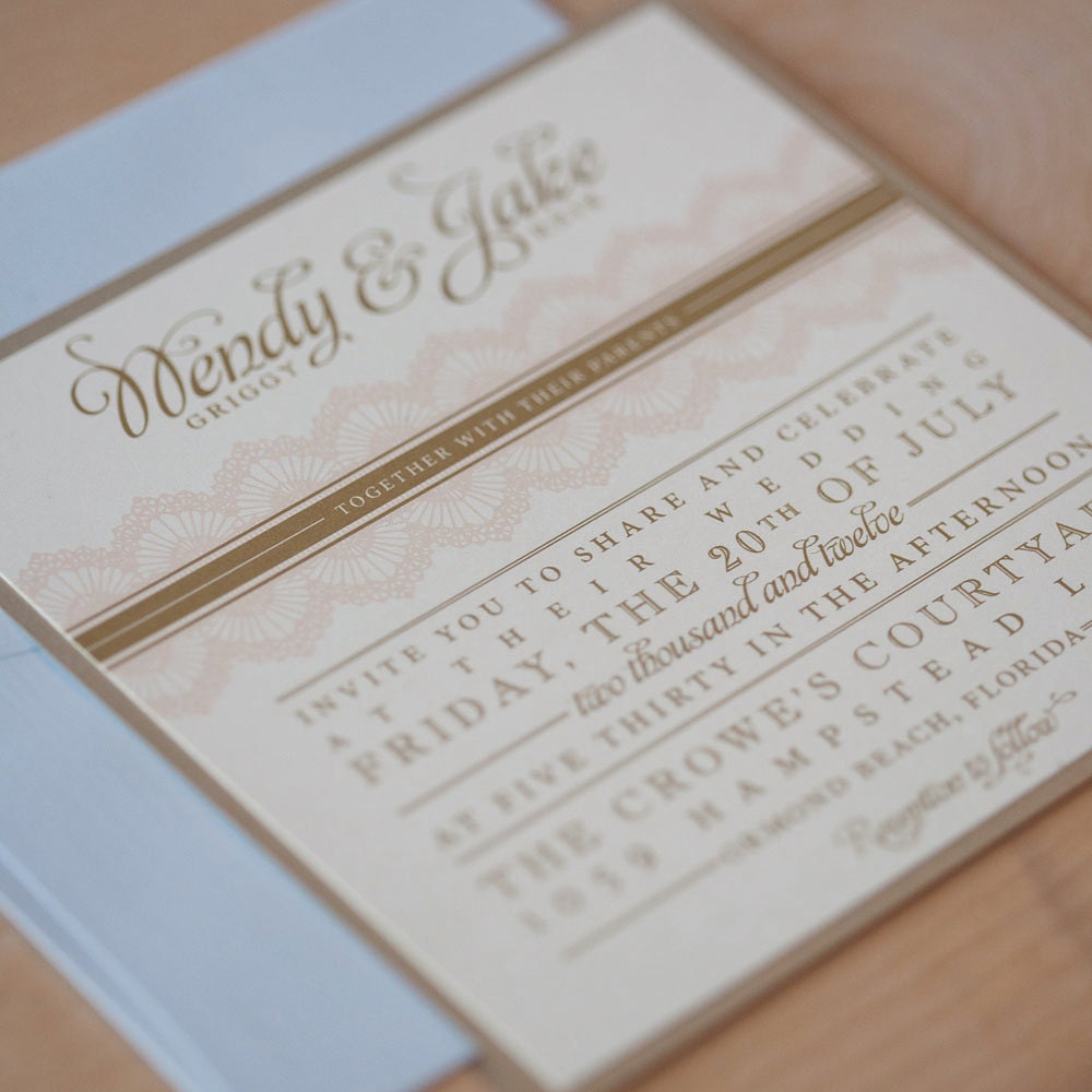 Vintage Wedding Invitation, Shabby Chic, Rustic Vintage Elegance, Lace Invitation, Fairytale, Whimsical invitation