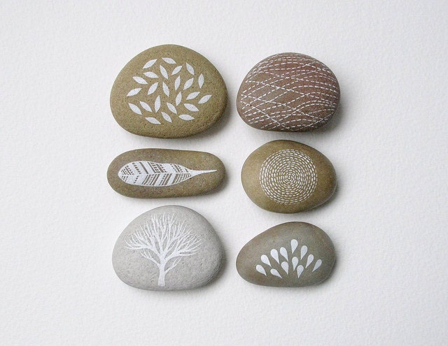 handpainted stone collection // set of six nature designs // by natasha newton