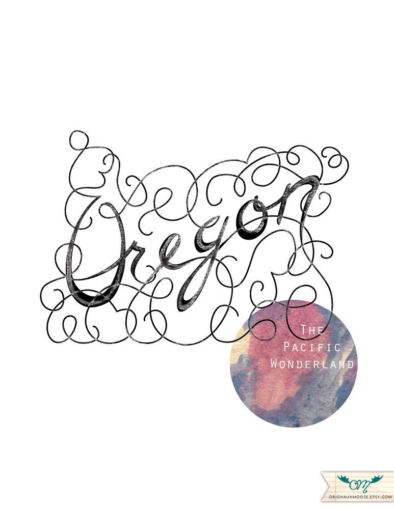 Calligraphic State. Oregon. 8 1/2 x 11 Print