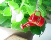 Red Watering Can Pendant Gardening Necklace Spring Garden Summer Flowers Gift for Gardener Gift Box