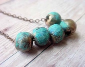 Rustic Tribal African Brass Bead Necklace with Verdigris Turquoise Patina Boho Bohemian