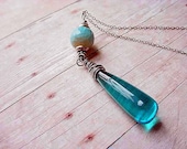 Teal Blue Quartz Teardrop Pendant - Sterling Silver Wire Wrapped - Blue Crab Agate Necklace - Gift for Her Under 50 - Gift Box