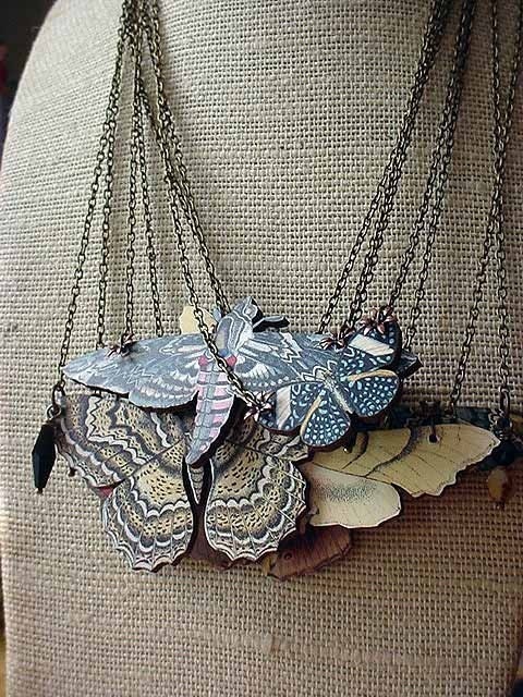 Moth Necklace Butterfly Pendant Autumn Wedding Neutral Warm Fall Colors Gift for Her