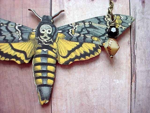 Death's Head Moth Pendant Black Yellow Butterfly Necklace