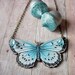 Moth Necklace Large Butterfly in Light Blue Black White