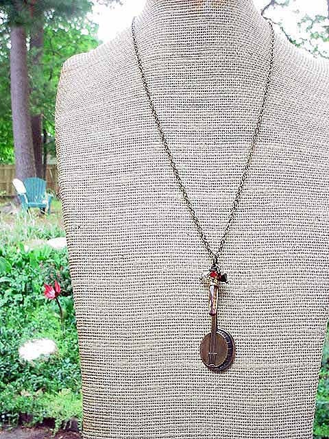 Banjo Pendant Bluegrass Banjo Folk Music Necklace Gift for Music Lover Gift Box