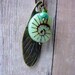 Insect Wing Entomology Pendant with Czech Glass Pale Mint Green Opal Snail Shell Gift for Her