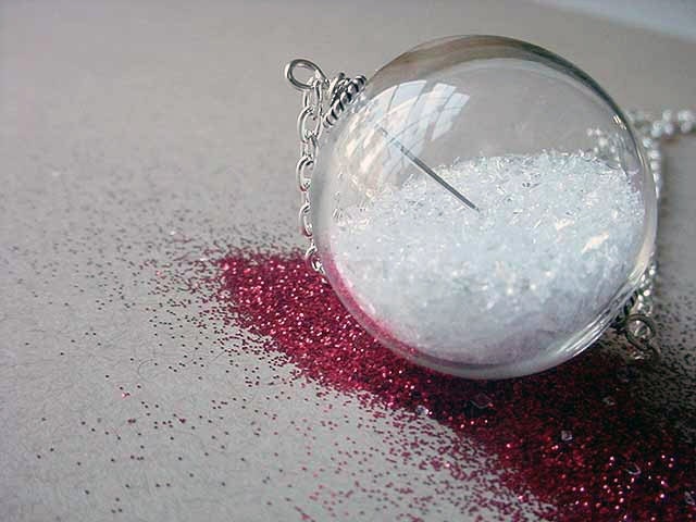 Snow Globe Pendant Hollow Clear Glass Orb With Glitter Snow Winter Keepsake Gift for Her Under 50